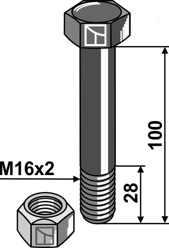 Schraube mit Sicherungsmutter - M16 x 2 - 10.9 geeignet für: Müthing