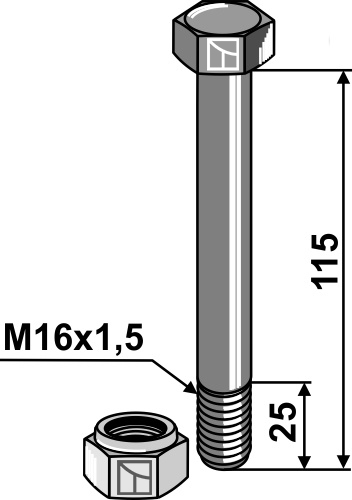 Schraube mit Sicherungsmutter - M16x1,5 - 8.8 geeignet für: Rousseau