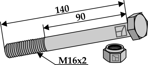 Schraube mit Sicherungsmutter - M16 x 2 - 8.8 geeignet für: Gilbers