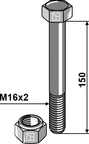 Śruba z łbem sześciokątnym i nakrętki zabezpieczające - M16x2