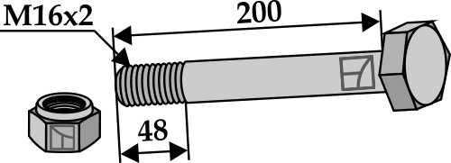 Schraube mit Sicherungsmutter - M16 x 2 - 8.8 geeignet für: Seppi
