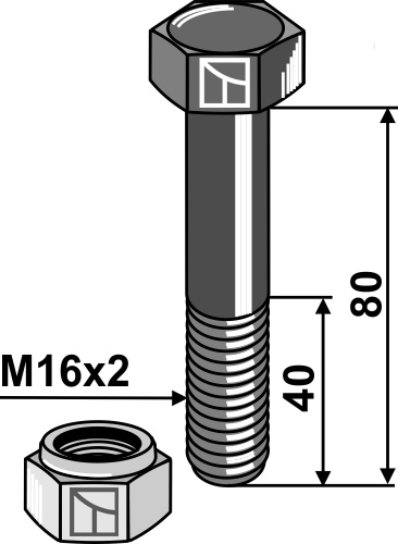 Schraube mit Sicherungsmutter - M16 x 2 - 10.9 geeignet für: Müthing
