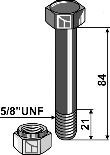 Schraube mit Sicherungsmutter - 5/8''UNF geeignet für: Bomford