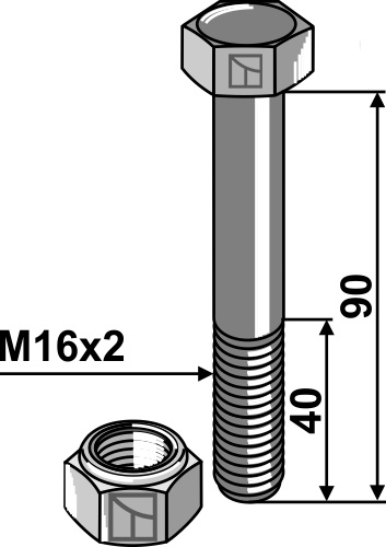 Schraube mit Sicherungsmutter - M16 x 2 - 10.9 geeignet für: OMARV