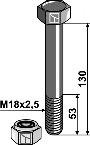 Parafuso sextavado com porca de seguranca - M18x2,5