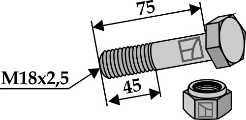 Schraube mit Sicherungsmutter - M18 x 2,5 - 8.8 geeignet für: BAMS