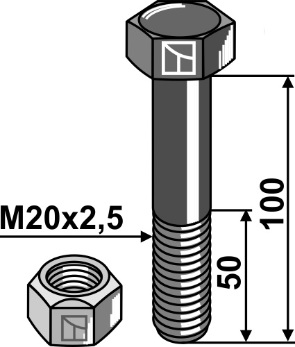 Schraube mit Sicherungsmutter - M20 x 2,5 - 10.9 geeignet für: Mulag