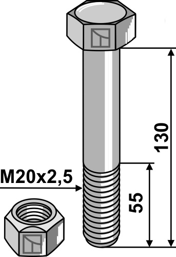Sechskantschraube M20x2,5x130 mit Sicherungsmutter