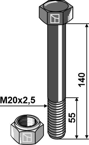 Schraube mit Sicherungsmutter - M20 x 2,5 - 10.9 geeignet für: Perfekt