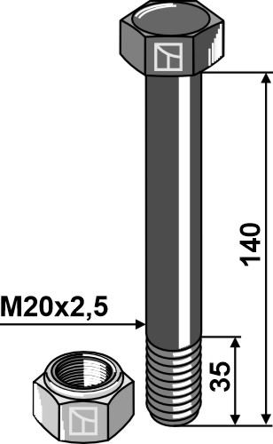 Parafuso sextavado com porca de seguranca - M8x1,25