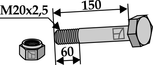 Śruba z łbem sześciokątnym i nakrętki zabezpieczające - M8x1,25