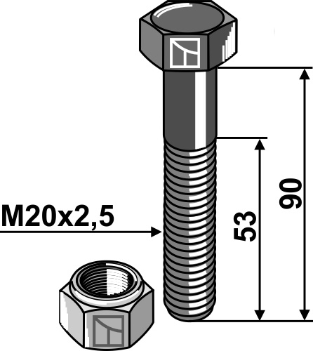 Schraube mit Sicherungsmutter - M20 - 10.9 geeignet für: Perfekt