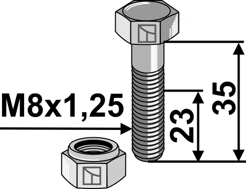 Schraube mit Sicherungsmutter - M8x1,25 - 8.8 geeignet für: Rousseau