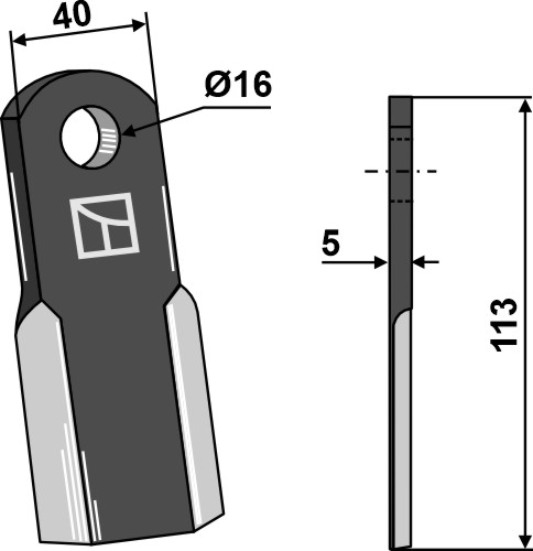 Gerades Messer 113x40mm geeignet für: Agricom Marteaux broyeurs, marteau broyeur PTA