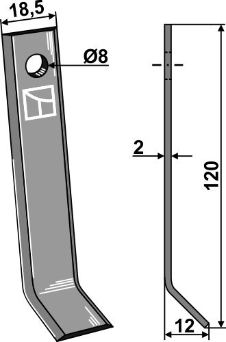 Y-Messer 120x18,5mm geeignet für: Agria Y-knive, slage knive vredet