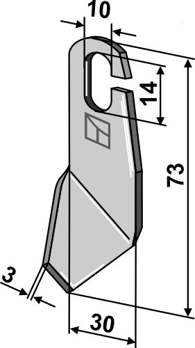 Flügelmesser 73x30mm - rechte Ausführung geeignet für: Amazone Scarifier blades, Wing-knives