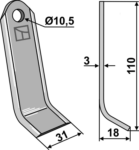 Y-Messer 110x31mm geeignet für: Bomford Couteaux-Y, marteaux broyeurs 