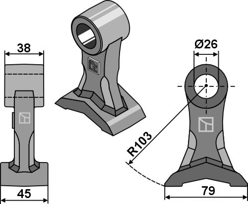 Hammerschlegel 45x38mm geeignet für: Bomford Couteaux-Y, marteaux broyeurs 