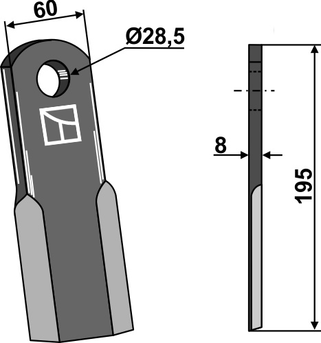 Gerades Messer 195x60mm geeignet für: Berti Y-blades, flails, pruning hammers, pruning hammer PTA