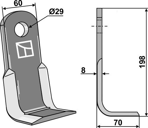 Winkelmesser 198x60mm geeignet für: Berti Y-blades, flails, pruning hammers, pruning hammer PTA