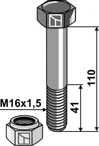 Schraube mit Sicherungsmutter - M16x1,5 - 10.9 geeignet für: Orsi