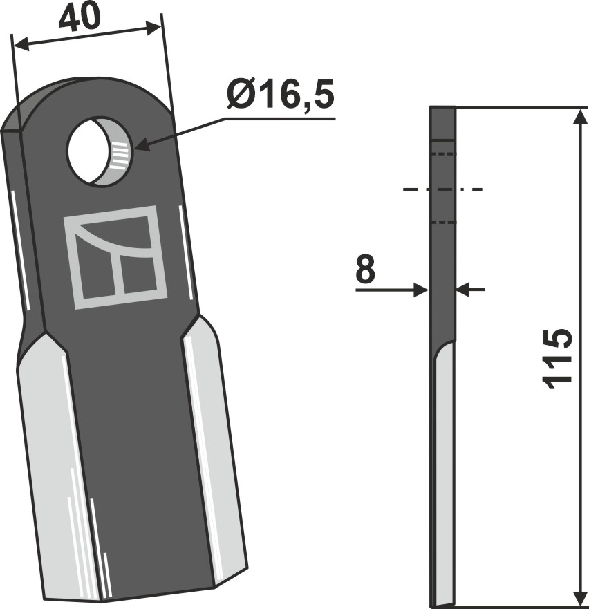 Gerades Messer 115x40mm geeignet für: Agricom Marteaux broyeurs, marteau broyeur PTA
