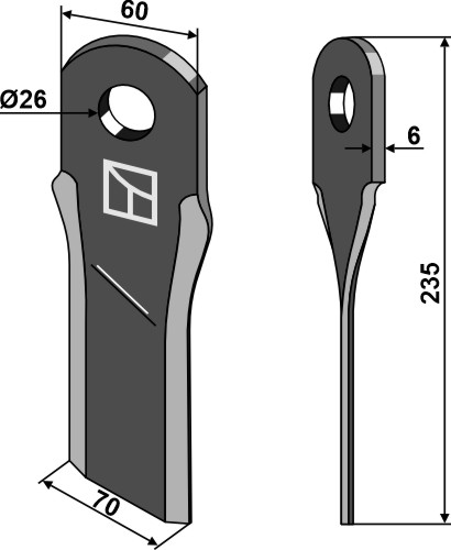 Gedrehtes Messer 225x60mm geeignet für: Energreen Y-blades, twisted blades, straight blades