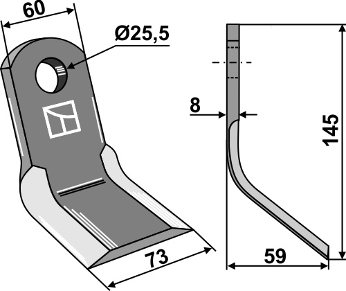 Y-Messer 145x60mm geeignet für: Howard Marteaux broyeurs, marteau broyeur PTA, couteaux-Y, fléaux