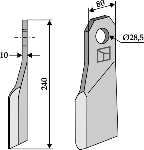 Schlegel 240x80mm - rechts geeignet für: Gilbers Y- knive, Y-knive med 3 kædeled, hammerslagler 