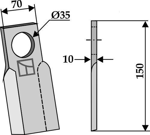 Gerades Messer 150x70mm - rechts geeignet für: Hermes Cuchillas Y, cuchillas segadoras