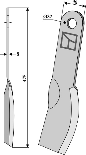 Schlegel 475x90mm geeignet für: Howard Marteaux broyeurs, marteau broyeur PTA, couteaux-Y, fléaux