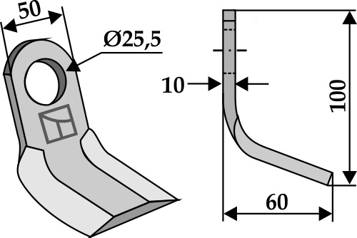 Y-Messer 100x50mm geeignet für: Howard Marteaux broyeurs, marteau broyeur PTA, couteaux-Y, fléaux