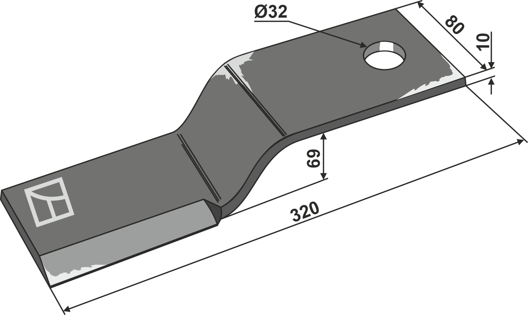 Schlegel 320x80mm geeignet für: Howard Marteaux broyeurs, marteau broyeur PTA, couteaux-Y, fléaux