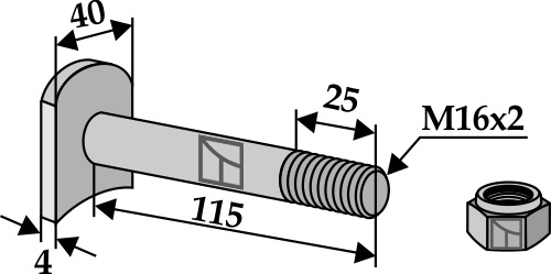 Schraube M 16 x 2 - 8.8 mit Sicherungsmutter geeignet für: Humus