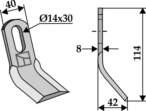Y-Messer 114x40mm geeignet für: Hymach Y-böades, straight lades, mower-blades, flails, pruning hammers 