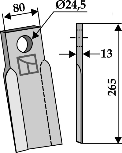 Gerades Messer 265x80mm geeignet für: Hymach Y-böades, straight lades, mower-blades, flails, pruning hammers 