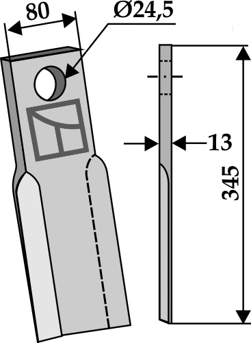 Gerades Messer 345x80mm geeignet für: Hymach Y-böades, straight lades, mower-blades, flails, pruning hammers 