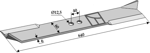 Mähermesser 640mm - rechts geeignet für: Hymach  Couteaux-Y, couteaux droits, couteaux faucheurs, fléaux, marteaux broyeurs 