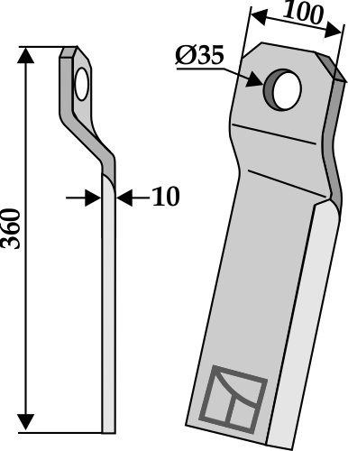 Mulchmesser verdreht 360x100mm - lang - links geeignet für: Szolnoki Comminution blades, comminution blades twisted, blades