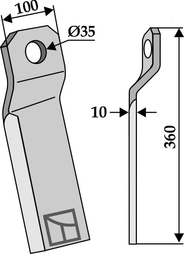 Mulchmesser verdreht 360x100mm - lang - rechts geeignet für: Szolnoki Comminution blades, comminution blades twisted, blades