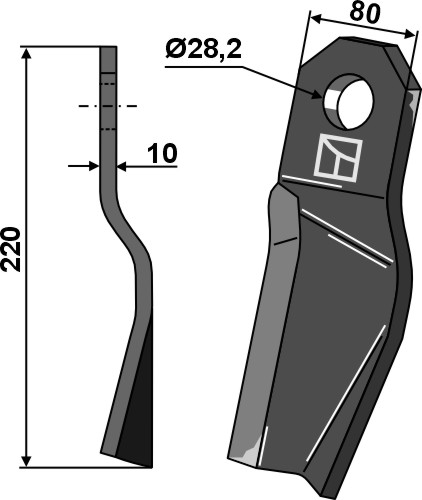 Mulchmesser, rechte Ausführung geeignet für: Röll Y-knive, bio knive, slagle, skær (skeformet)