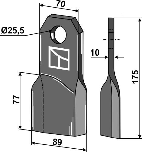 Mulchmesser, linke Ausführung geeignet für: Fehrenbach Couteaux-Y, couteaux de scarificateurs, couteaux broyeurs, marteaux broyeurs, marteau broyeur PTA