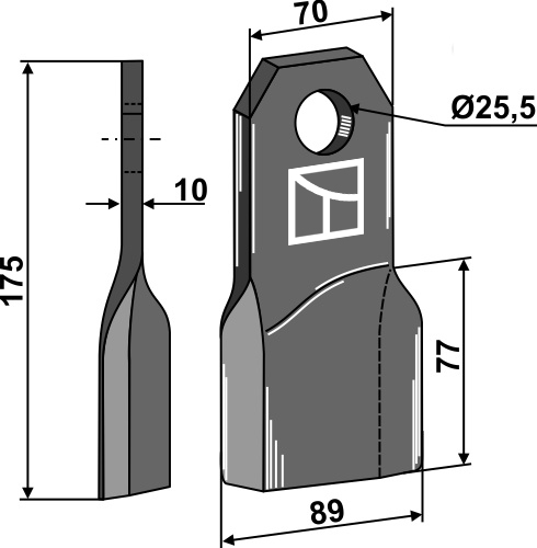 Mulchmesser 175x70mm, rechte Ausführung geeignet für: Fehrenbach Slagle, Y-knive, bio knive, hammerslagler, hammerslagler PTA