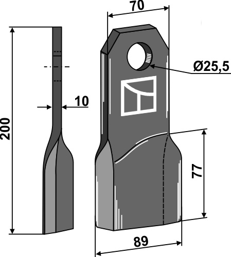 Mulchmesser 200x70mm, rechte Ausführung geeignet für: Fehrenbach Slagle, Y-knive, bio knive, hammerslagler, hammerslagler PTA