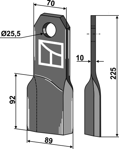 Mulchmesser 225x70mm, linke Ausführung geeignet für: Fehrenbach Slagle, Y-knive, bio knive, hammerslagler, hammerslagler PTA