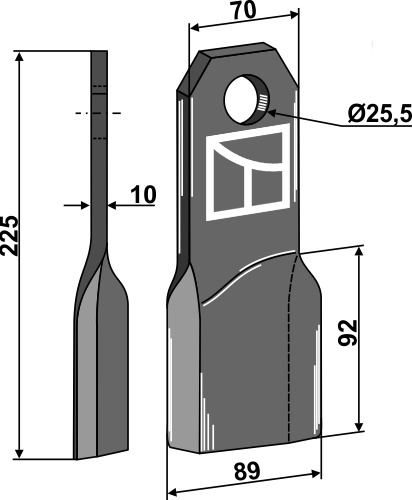 Mulchmesser 225x70mm, rechte Ausführung geeignet für: Fehrenbach Slagle, Y-knive, bio knive, hammerslagler, hammerslagler PTA