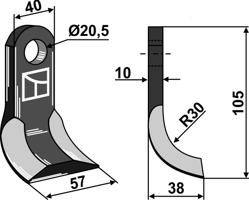 Y-Messer 105x40mm geeignet für: Irus Y-blades, flails, pruning hammers 