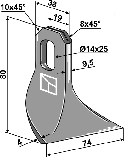 Schlegel 80x38mm geeignet für: John Deere Knive, Y-knive, slagle