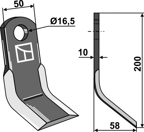 Y-Messer 200x50mm geeignet für: Kubota Y-knive, hammerslagler 