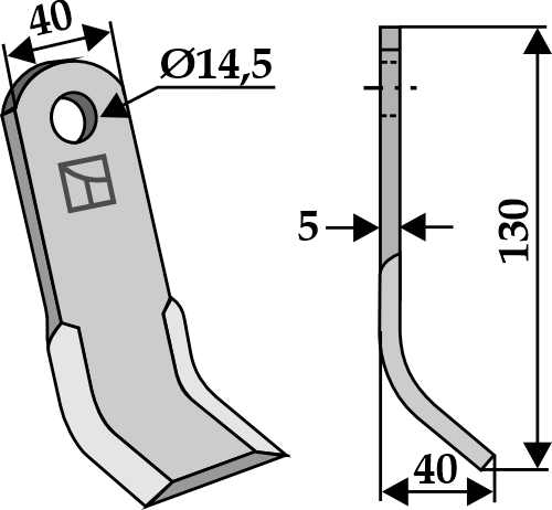 Y-Messer 130x40mm geeignet für: Kubota Y-knive, hammerslagler 